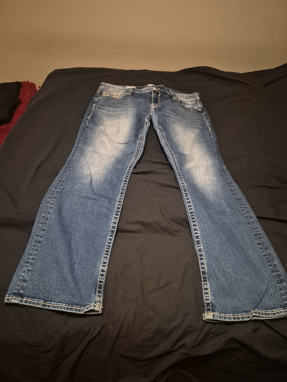 Vigoss Women's Blue Distressed Slim Bootcut Rose Embroidered Jeans -20W